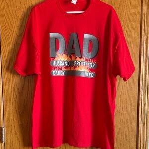Red "DAD" Graphic Tee | Flame Design | Handmade | Firefighter Dad Shirt